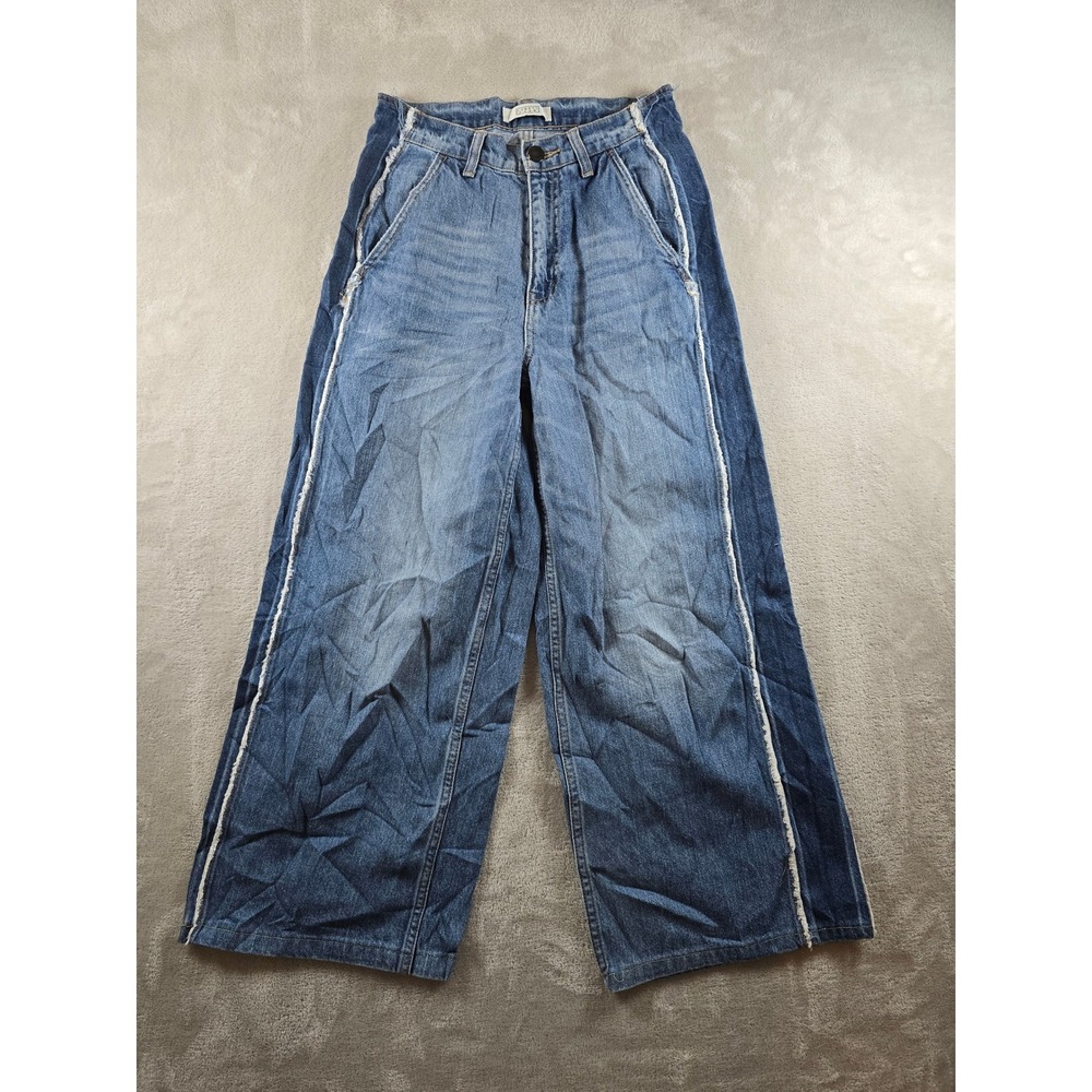 Lowrys Farm Wide Leg Jeans Womens‎ Size M Blue Capri Two Tone High Rise Denim